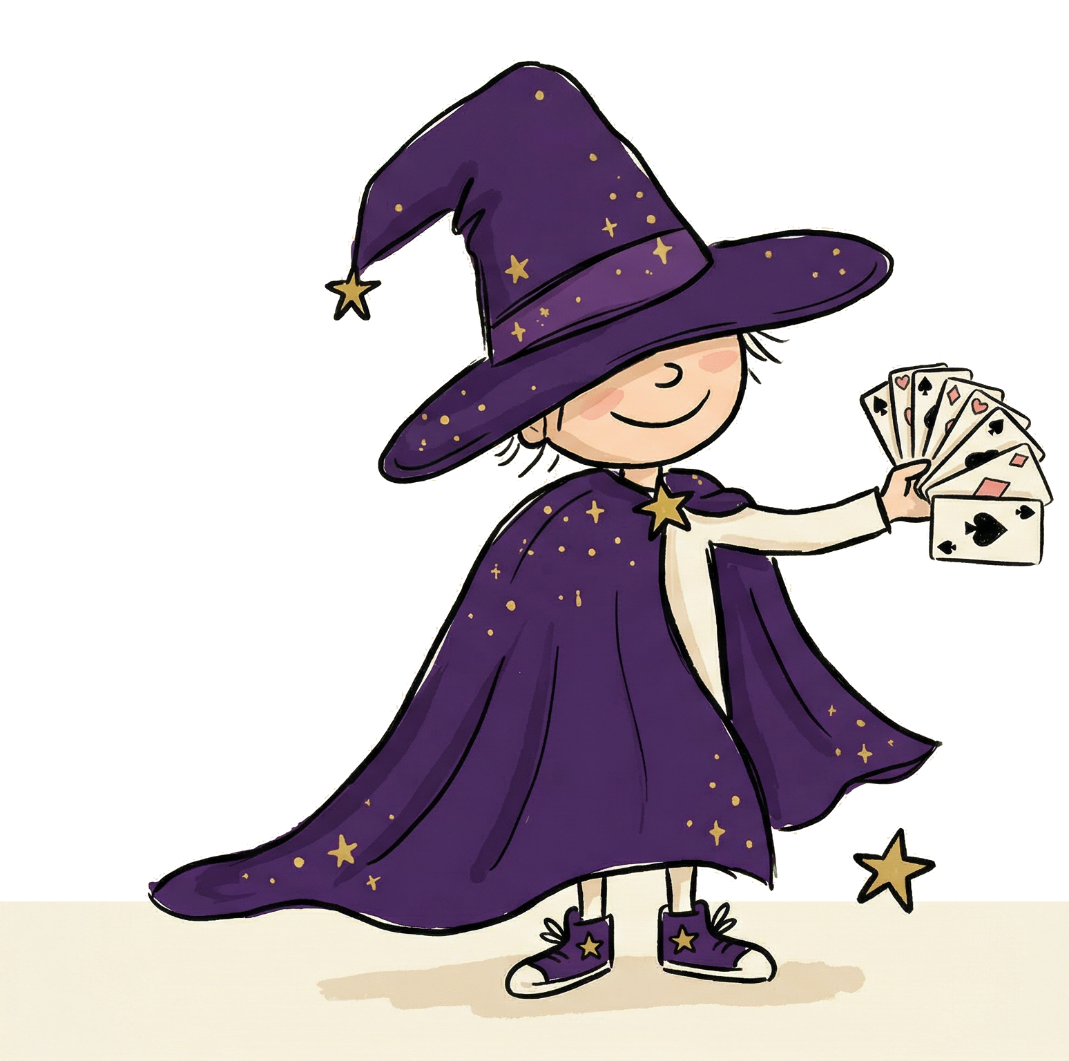 Shuffle mascot — a kid wizard shuffling cards